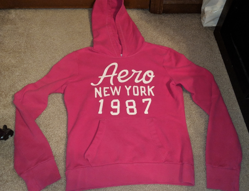 Aeropostale Hoodie Sweatshirt - medium - hot pink and white